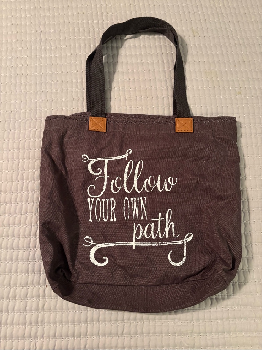 Thirty-one Canvas Tote Bag with "Follow Your Own Path" Print - Brown